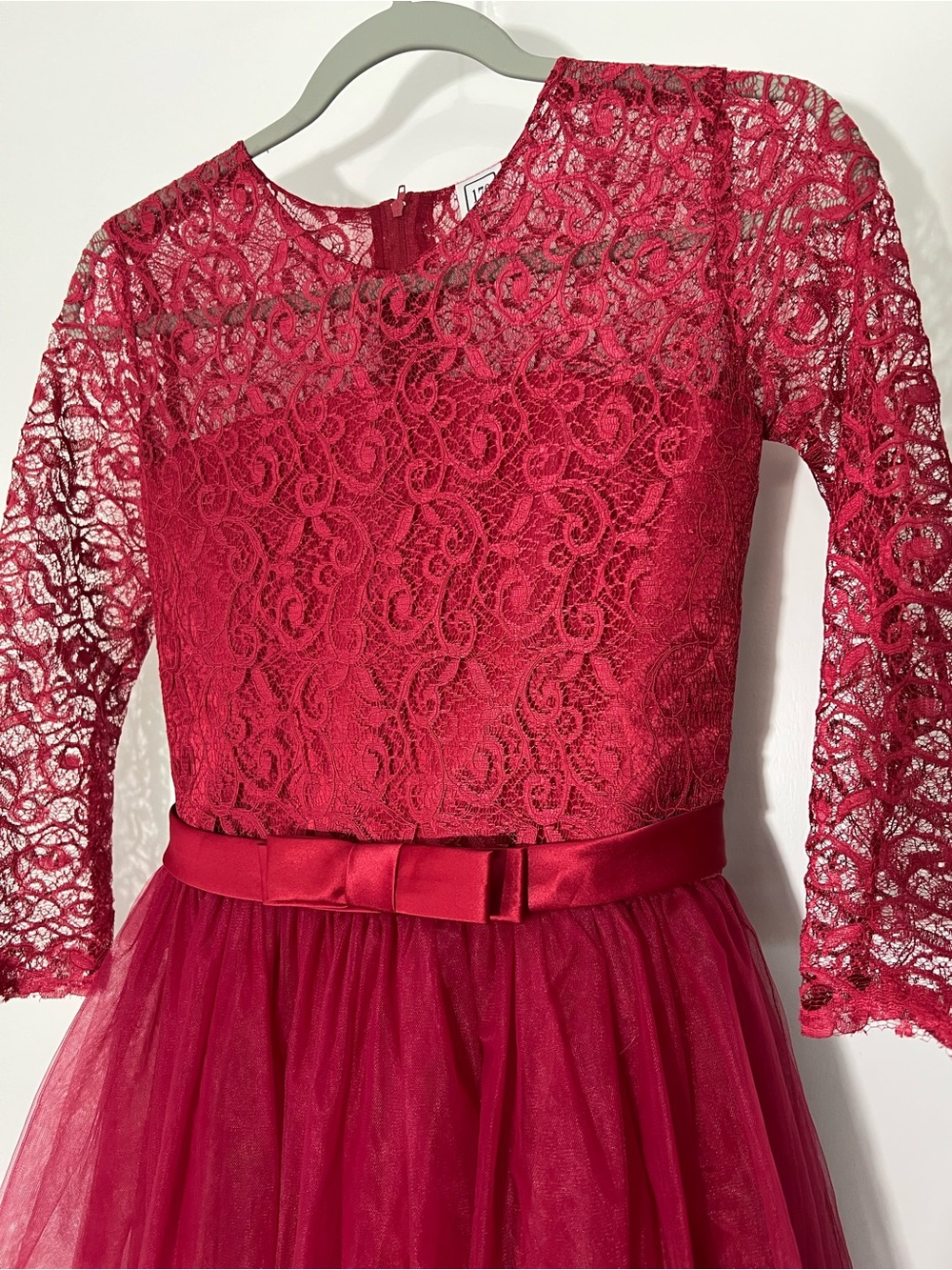 Red Lace & Tulle Party Dress with Bow Waist